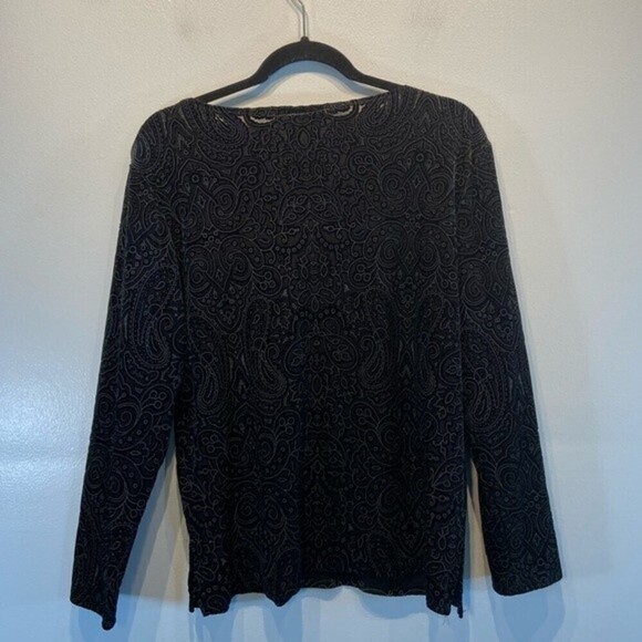 Dialogue Burnout Velvet Women's Top Size M Color Black Embellished Sheer USA - Picture 4 of 7